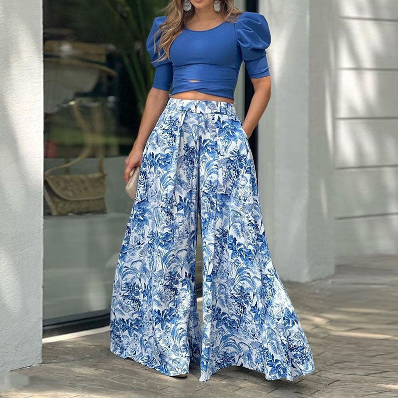 Ensemble Femme Palazzo – Pantalon Fluide à Imprimé Floral
