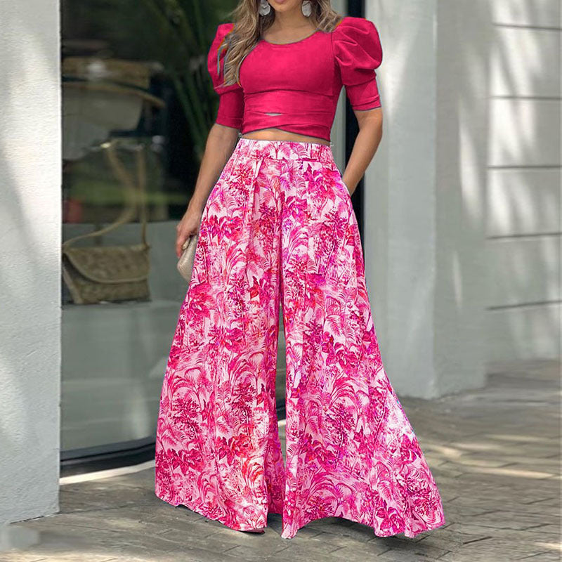 Ensemble Femme Palazzo – Pantalon Fluide à Imprimé Floral