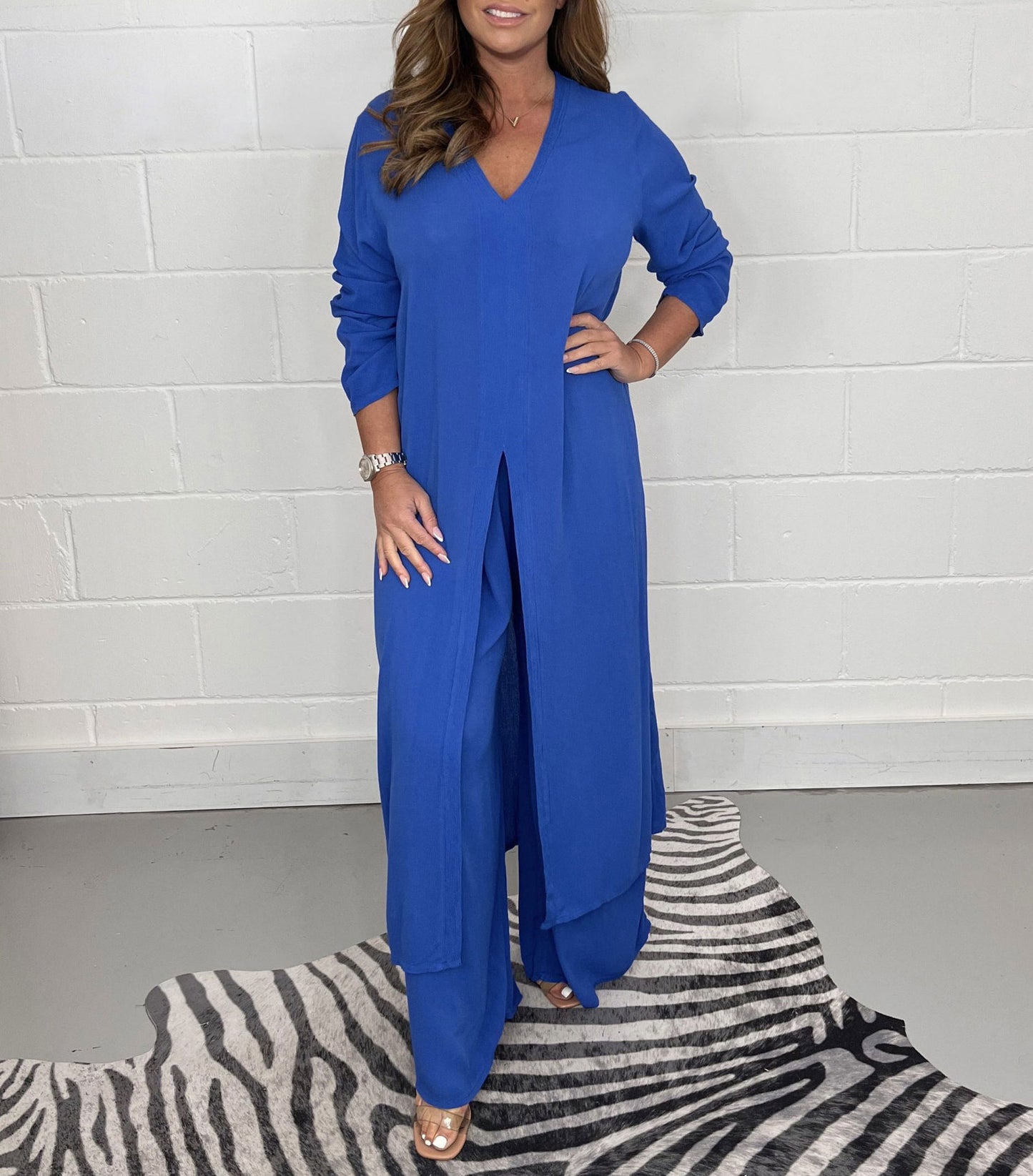 Ensemble Élégance Absolue – Haut Long & Pantalon Fluide