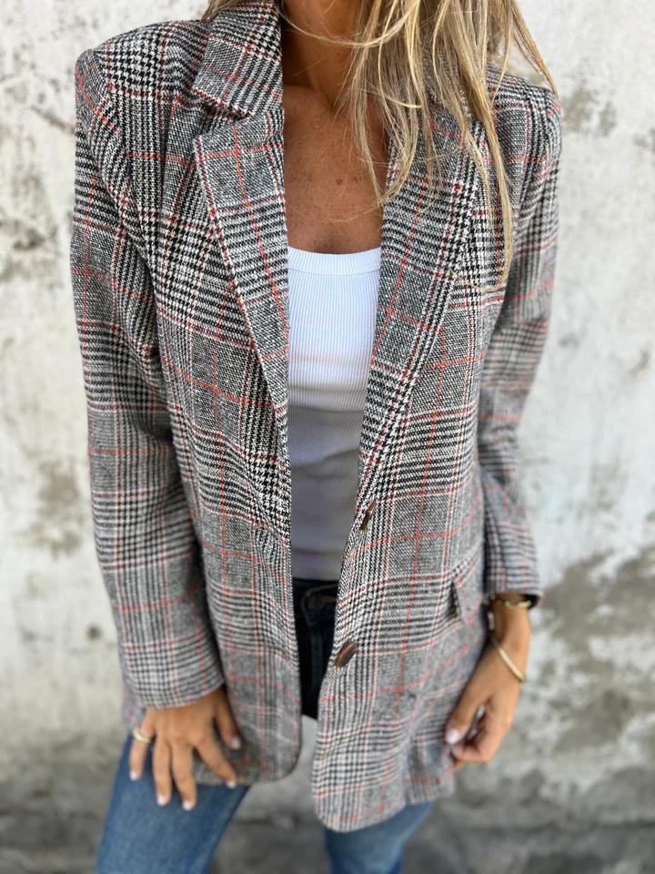 Blazer Femme Rétro Chic – Motif Pied-de-Poule