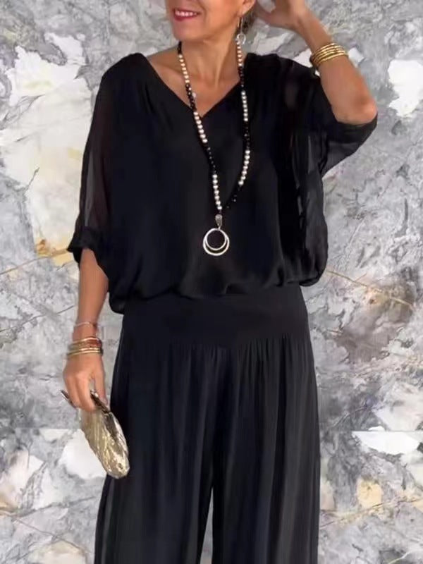 Ensemble Femme Chiffon – Haut Fluide & Pantalon Large Élégant
