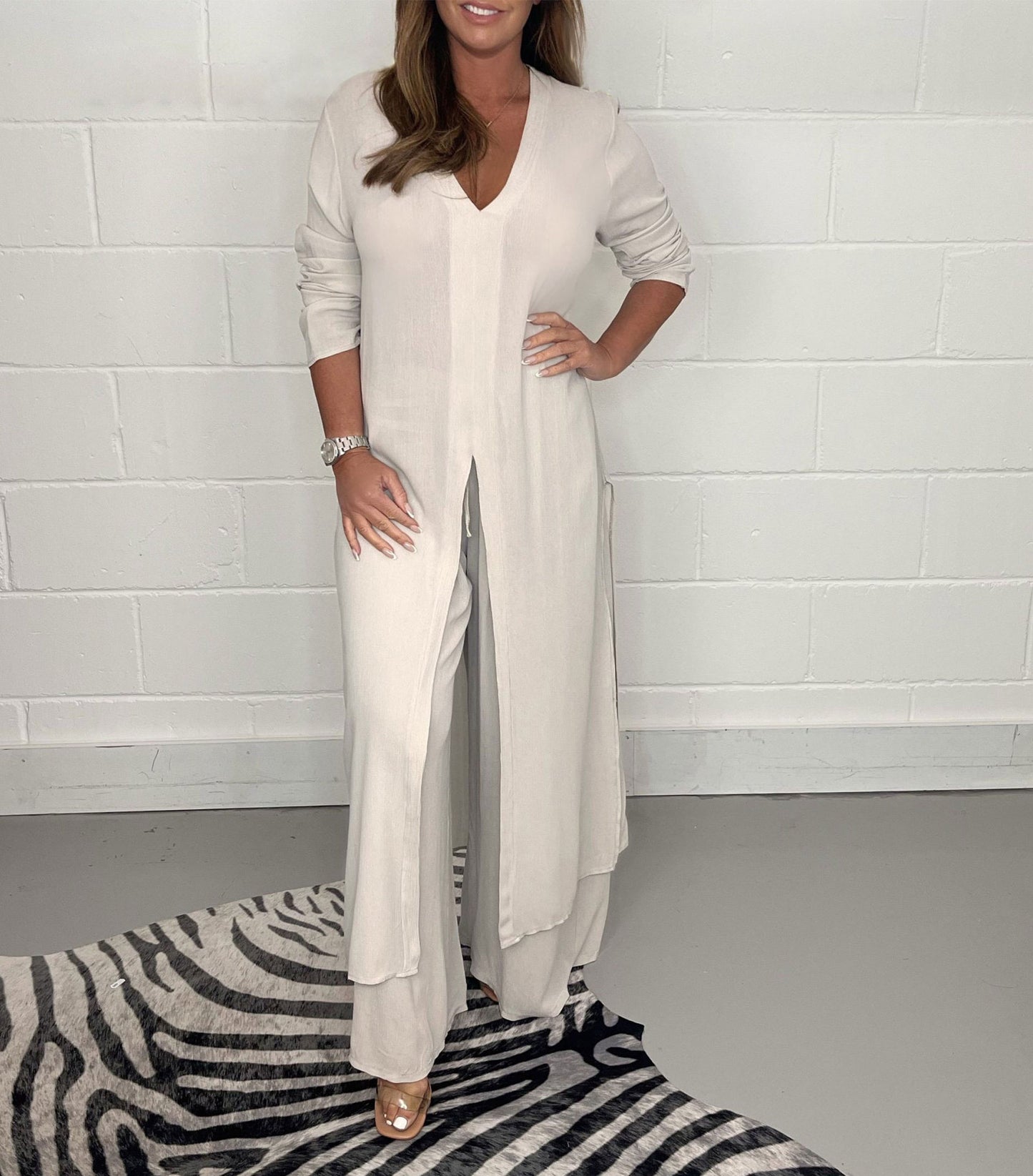 Ensemble Élégance Absolue – Haut Long & Pantalon Fluide