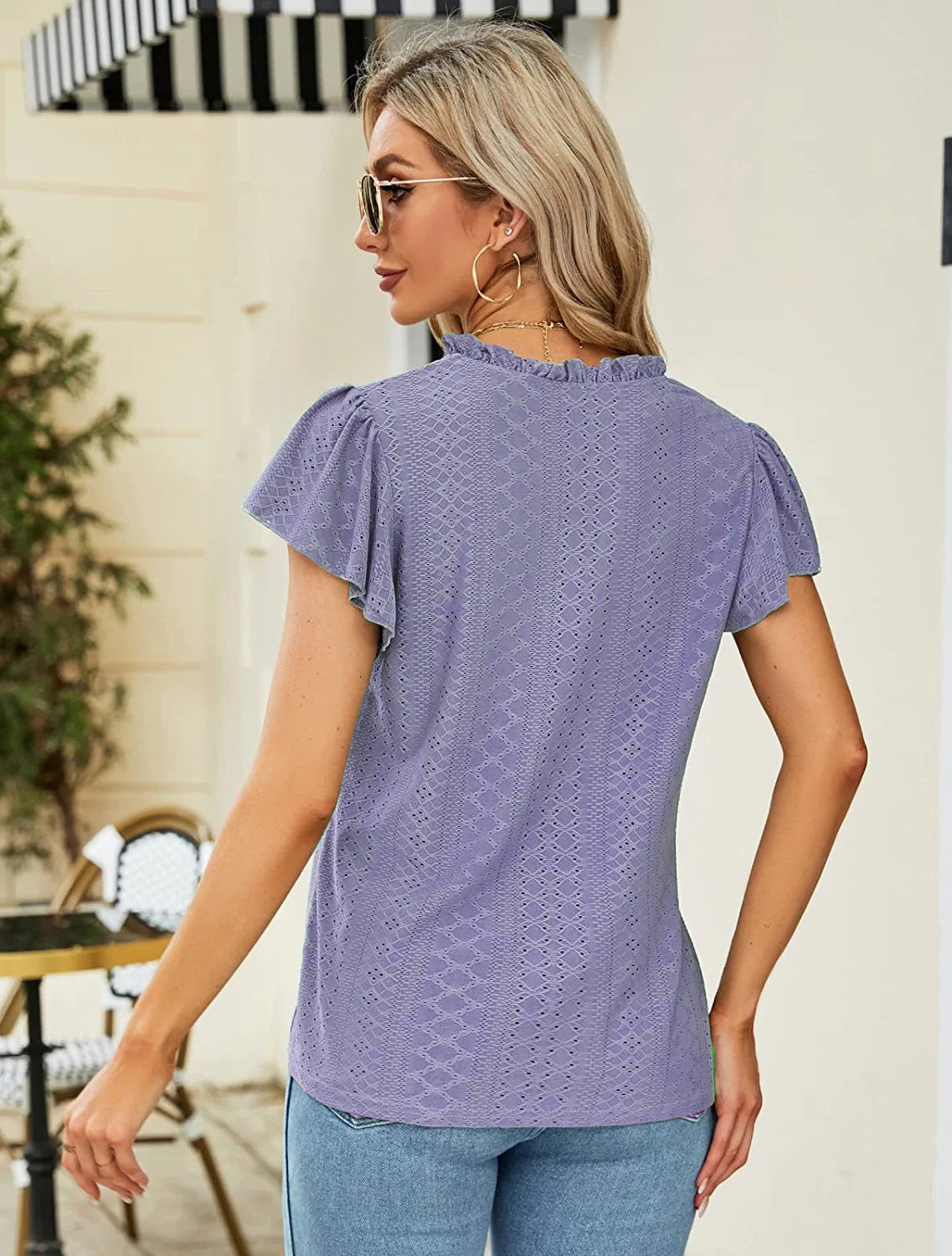 Haut Femme Brodé à Manches Volantes