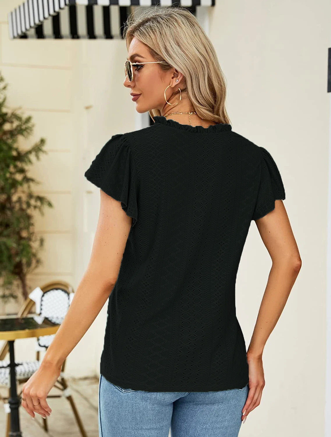 Haut Femme Brodé à Manches Volantes