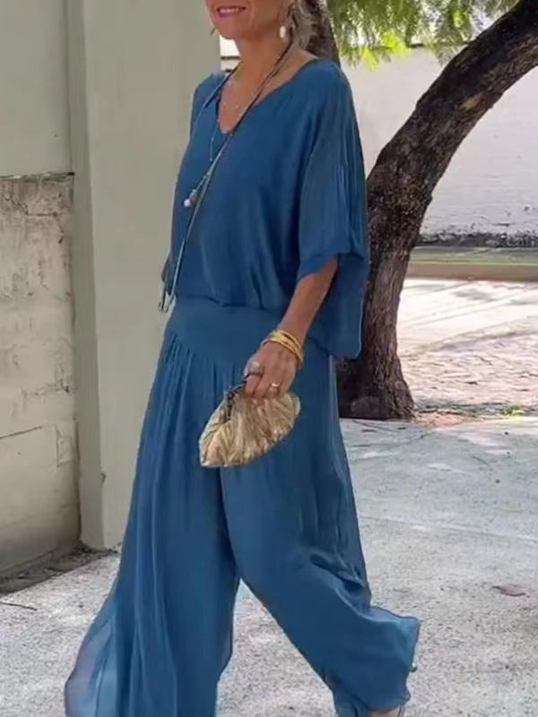 Ensemble Femme Chiffon – Haut Fluide & Pantalon Large Élégant