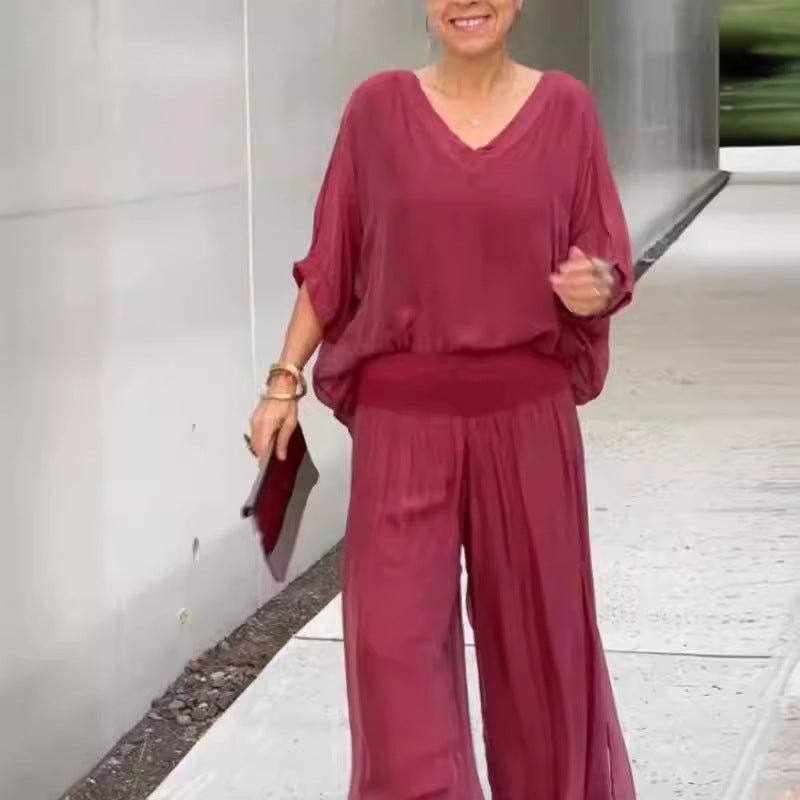 Ensemble Femme Chiffon – Haut Fluide & Pantalon Large Élégant