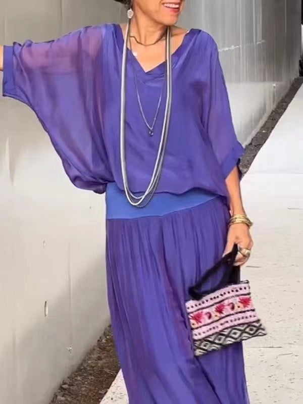 Ensemble Femme Chiffon – Haut Fluide & Pantalon Large Élégant