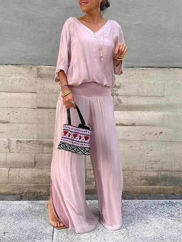 Ensemble Femme Chiffon – Haut Fluide & Pantalon Large Élégant