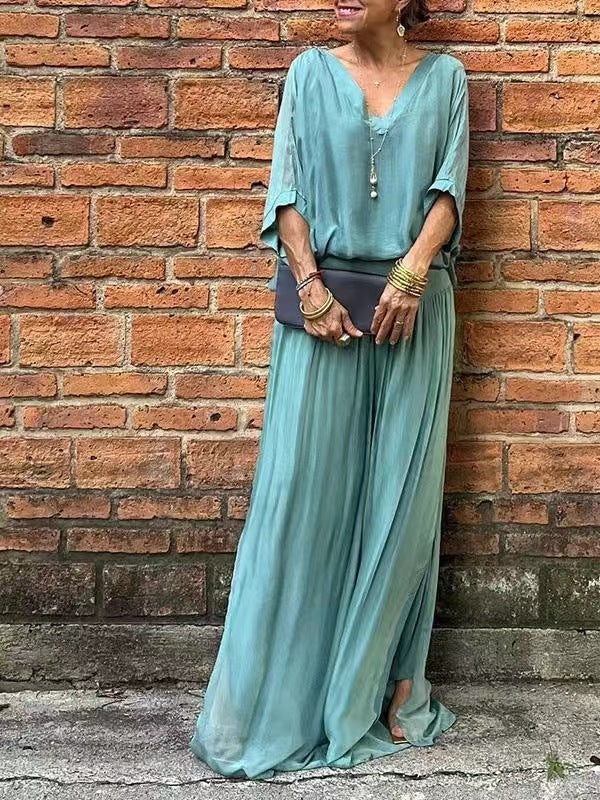 Ensemble Femme Chiffon – Haut Fluide & Pantalon Large Élégant