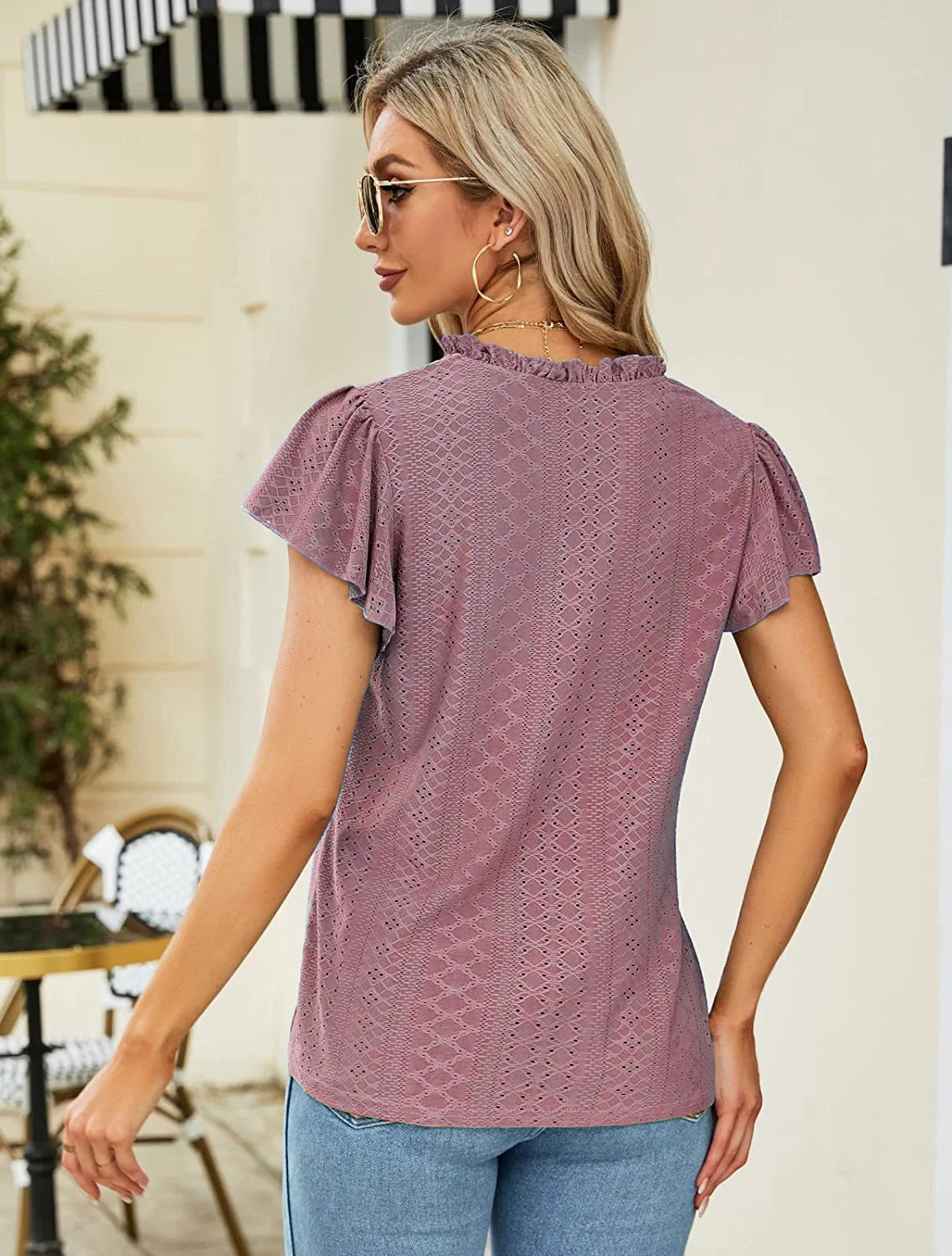 Haut Femme Brodé à Manches Volantes