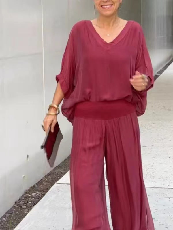 Ensemble Femme Chiffon – Haut Fluide & Pantalon Large Élégant