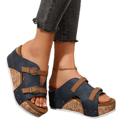 Sandales Compensées Femme – Bout Ouvert & Semelle Liège Ultra-Confort