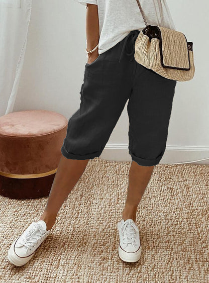 Pantalon Décontracté Femme en Coton et Lin avec Poches