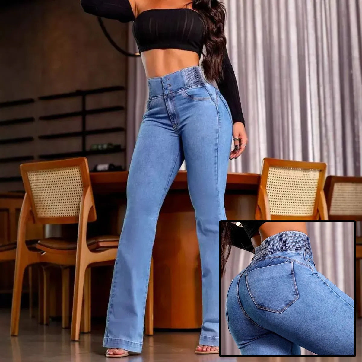 Jean Femme Taille Haute – Coupe Galbante & Effet Sculptant