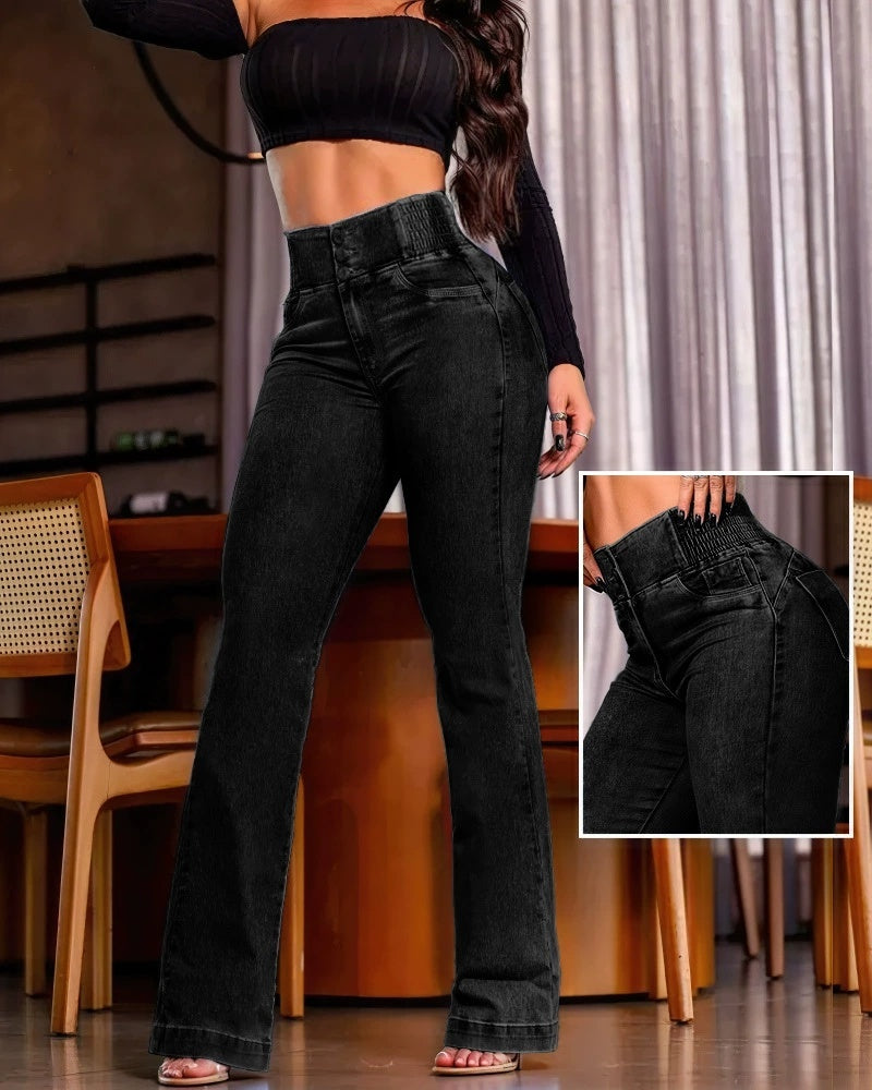 Jean Femme Taille Haute – Coupe Galbante & Effet Sculptant