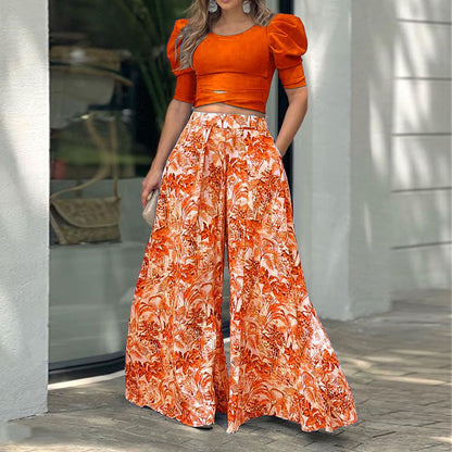 Ensemble Femme Palazzo – Pantalon Fluide à Imprimé Floral