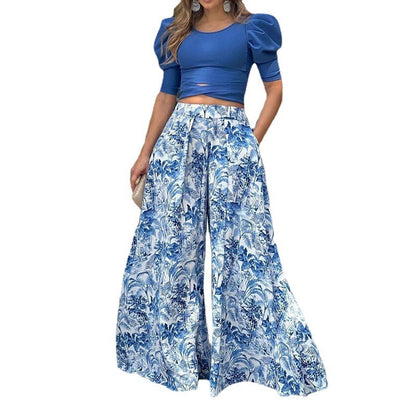 Ensemble Femme Palazzo – Pantalon Fluide à Imprimé Floral