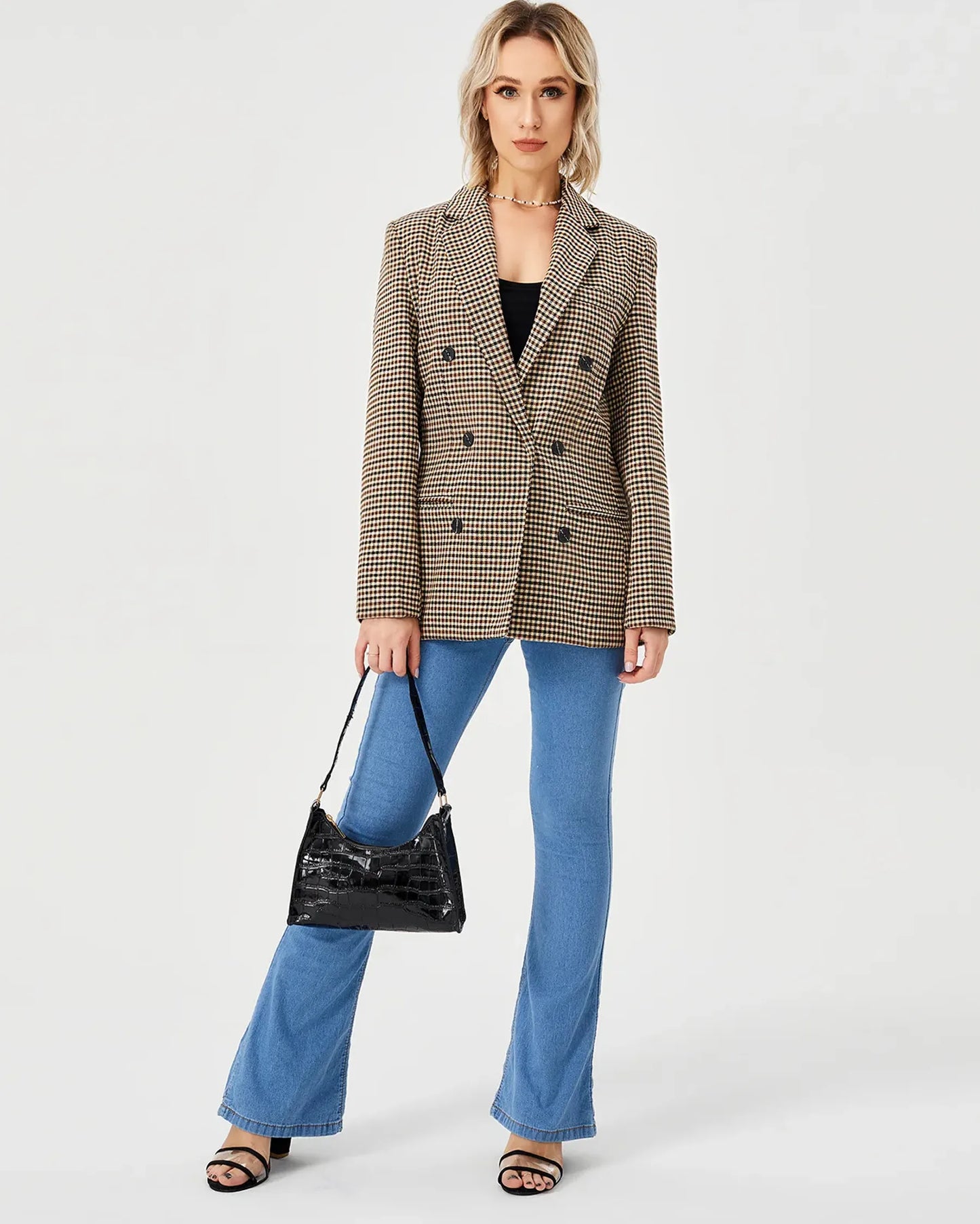 Blazer pied de poule femme coupe droite Chicarla vue face