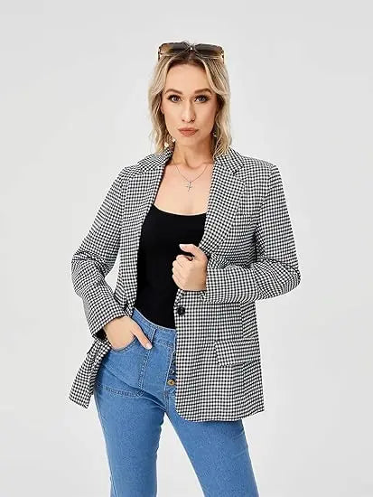 Blazer pied de poule noir et blanc femme coupe structurée chic Chicarla