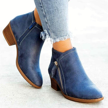 Bottines suédine à talon bloc, zip latéral