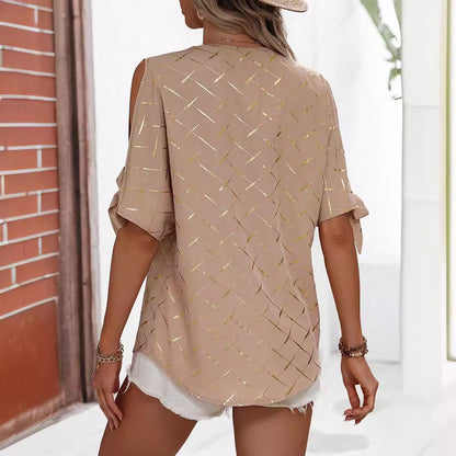 Haut Femme Épaules Dénudées – Chic d’Été & Détails Dorés